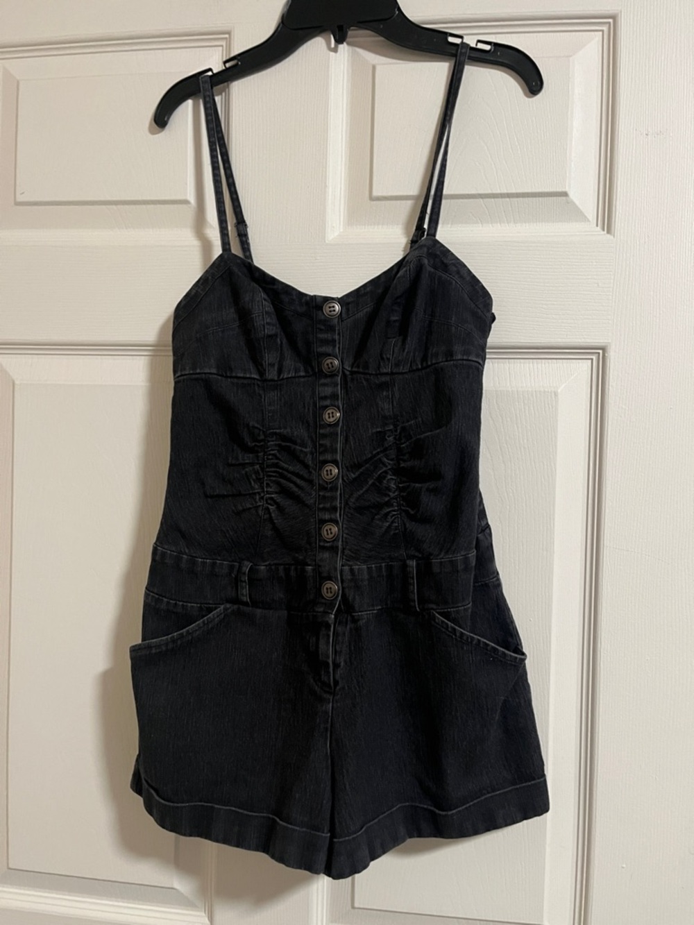 Guess Dark Denim Romper with Adjustable Straps